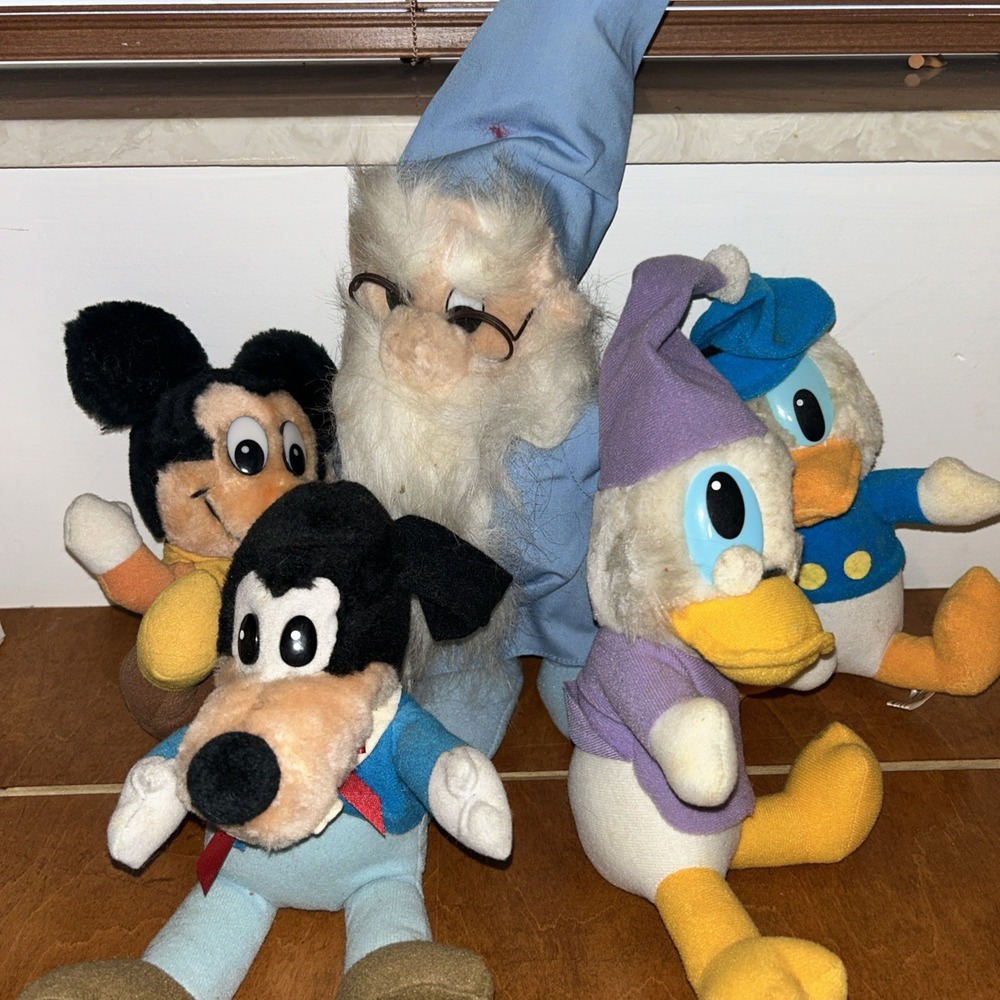 Vintage Disney 80s Mickey Plush Lot Donald, Goofy, Scrooge, Merlin